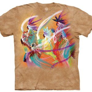 Native American Indian Rainbow Dance Spirited Feathers Chief Mountain Shirt 4X
